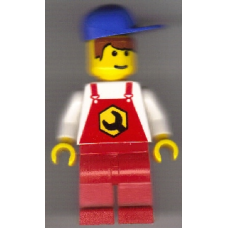 rep004 Repair - Overalls Red with Wrench Pattern, Red Legs, Blue Cap 